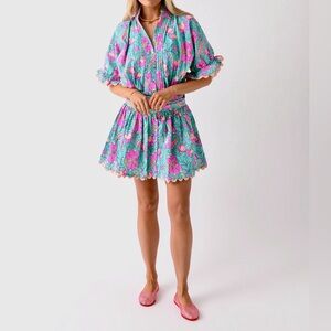Juliet Dunn Poplin Blouson Block Print & Ric Rac Trim Dress size 4/ US10